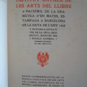 1498 Gramàtica, Bartomeu Mates, 1906, incunable catalán