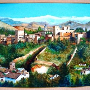 La Alhambra, Granada, pintura al óleo original, 1988, F. R. Yáñez