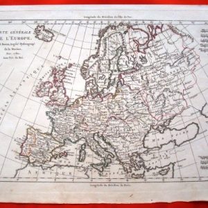 Mapa de Europa, original de 1780, por Rigobert Bonne. Raro ejemplar
