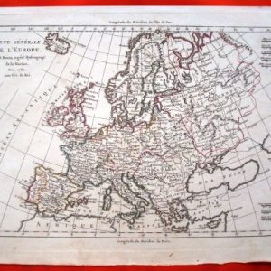 Mapa de Europa, original de 1780, por Rigobert Bonne. Raro ejemplar
