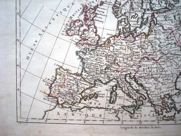 Mapa de Europa, original de 1780, por Rigobert Bonne. Raro ejemplar