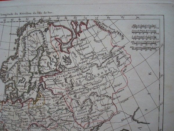 Mapa de Europa, original de 1780, por Rigobert Bonne. Raro ejemplar