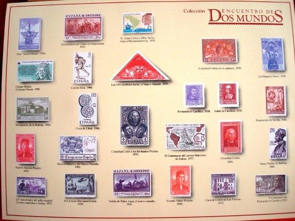 Colección de 25 sellos postales en plata y oro "Encuentro de Dos Mundos"