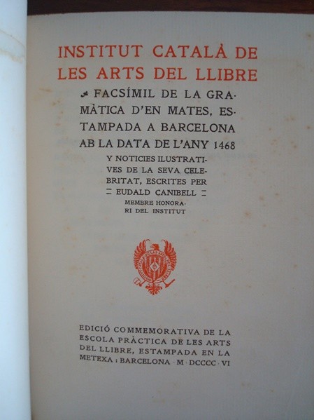 1498 Gramàtica, Bartomeu Mates, 1906, incunable catalán