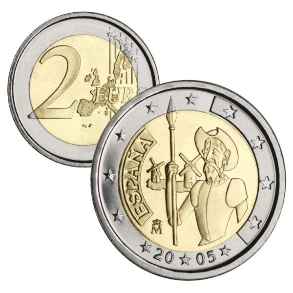 2005 Carterita oficial FNMT Monedas 12 € plata y 2 euros España Quijote