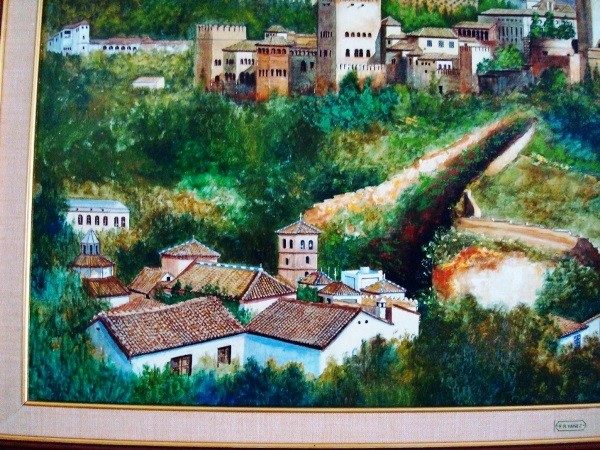 F. R. Yáñez, La Alhambra, Granada, pintura al óleo original, 1988