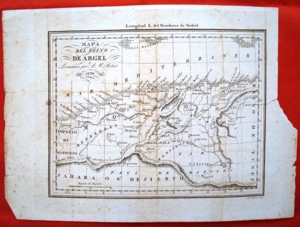 1830 Mapa del reino de Argel, A. M. Perrot
