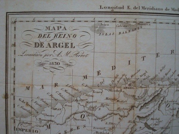 1830 Mapa del reino de Argel, A. M. Perrot