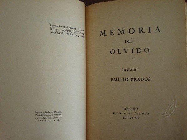 1940 Emilio Prados, Memoria del olvido, poesía