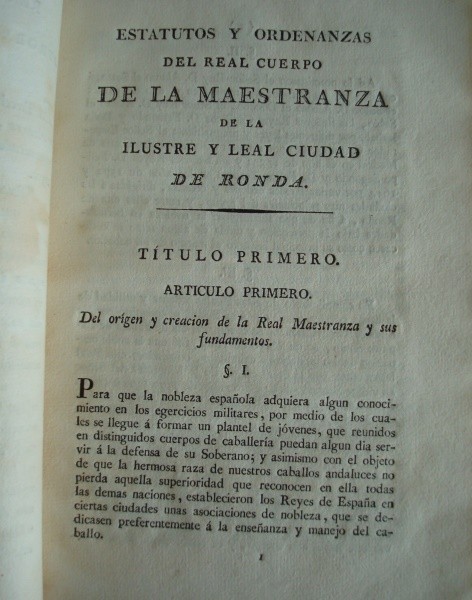 1817 Ordenanzas de la Real Maestranza de Ronda, original