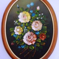F. R. Yanez, flowers, oval oil on canvas, 1987