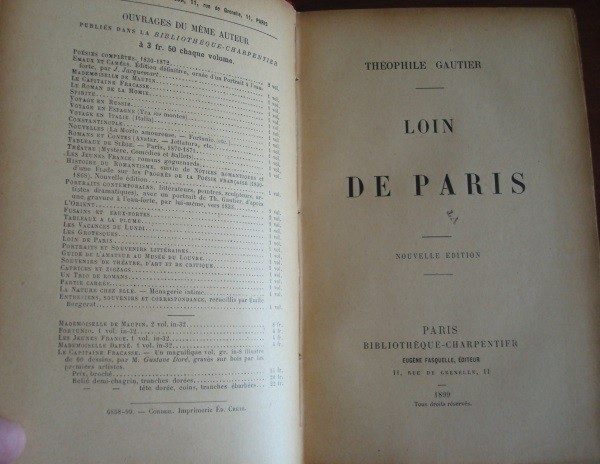 1899 Théophile Gautier, Loin de Paris, original en francés