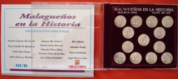 Malagueños en la Historia, colección de 13 medallas en plata, 1995
