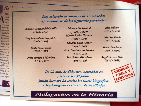 Malagueños en la Historia, colección de 13 medallas en plata, 1995
