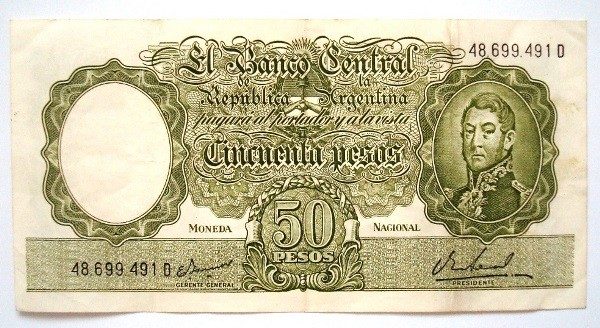 1983 banknote 50 pesos of Argentina