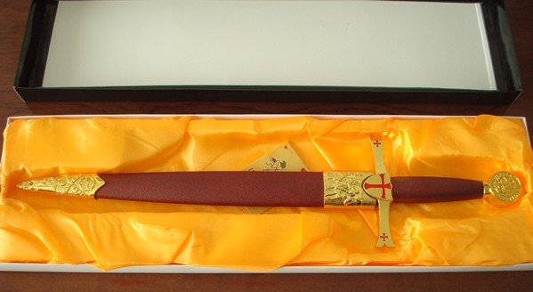 Daga templaria color oro, hoja 23 cm, Tole10