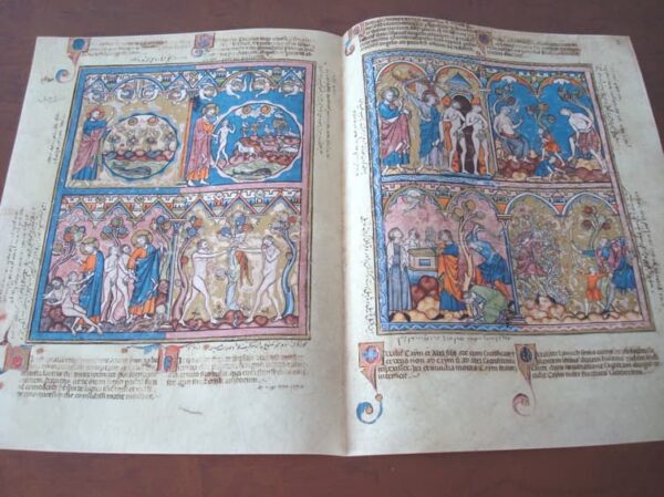 Pliego en pergamino natural de 2 páginas de La Biblia de los Cruzados